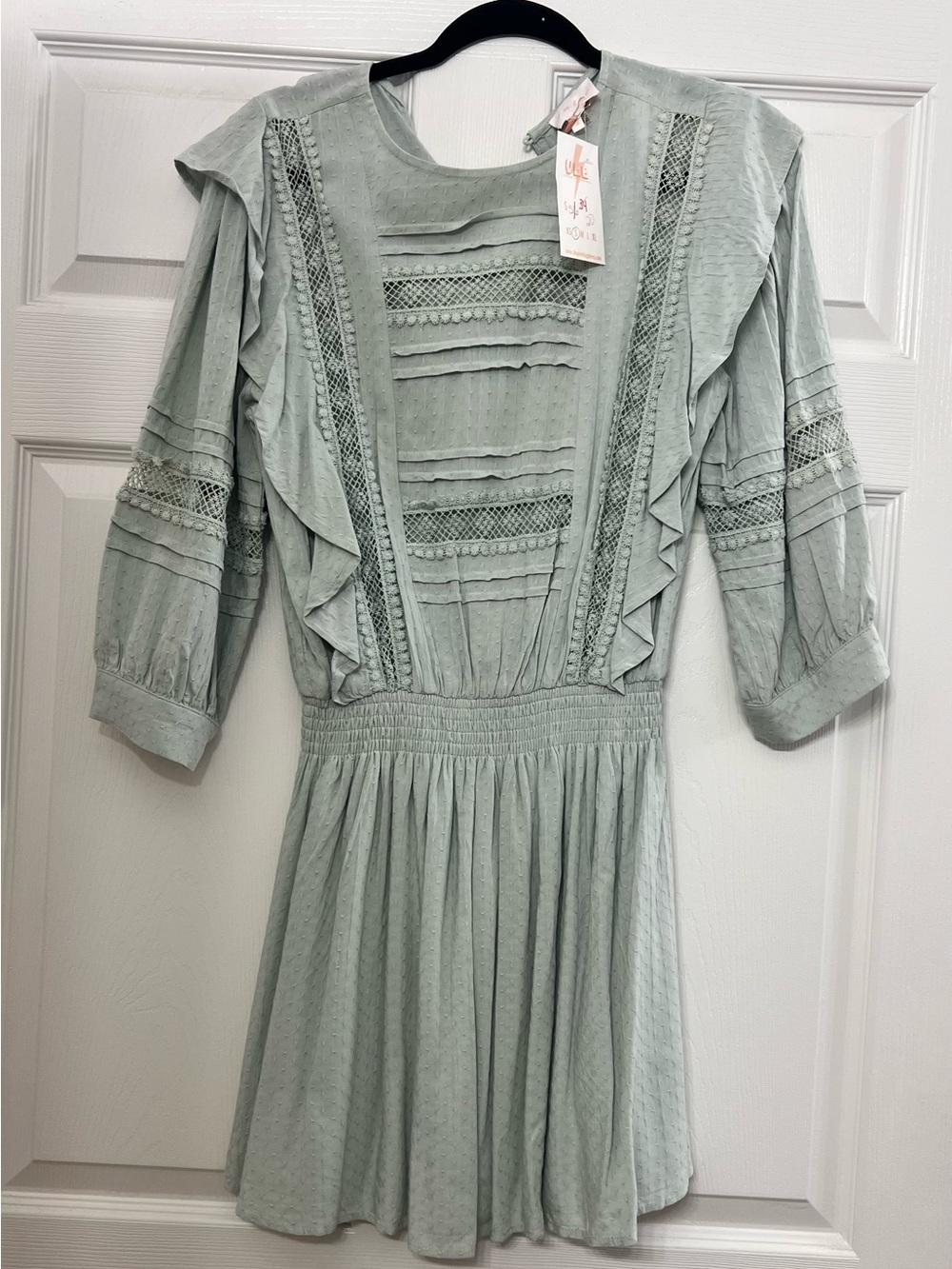 NWT Entro Sage Swiss Dot Lace Ruffle Mini Dress S